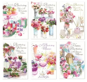 PACK OF 6 Birthday Cards - Female Lady Woman  Multipack Open Card SIMON ELVIN - Picture 1 of 6