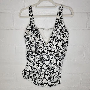 Lands' End Women's Size 18DDD Tankini Swim Suit Top Black White Flowers - Picture 1 of 4