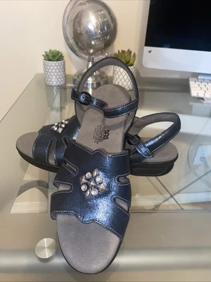 SAS Helena Quarter Strap Sandals Women  Blue Leather Shoes Jeweled Womens 11n - Image 1 of 4