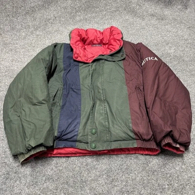 Vintage Nautica Goose Down Puffer Hooded Jacket Reversible Colorblock Men Large - Image 1 of 4
