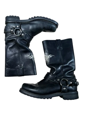 Vintage Harley Davidson Motorcycles Embroidered Eagle Harness Leather Boots 8.5 - Image 1 of 4