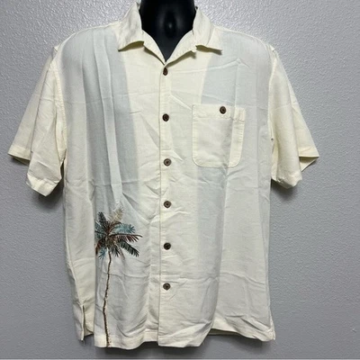 Havana Jack's Cafe Men's Large Palm Tree Embroidered Camp Shirt Cream Beige - Image 1 of 4