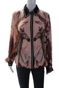 Carolina K Womens Pink Zebra Print Long Sleeve Button Down Carmen Shirt Size M - Picture 1 of 6
