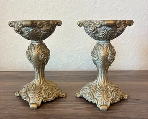 Stumpenkerzenhalter 2er Set, Vintage, Golden Floral Rose Romantisch - Bild 1 von 18
