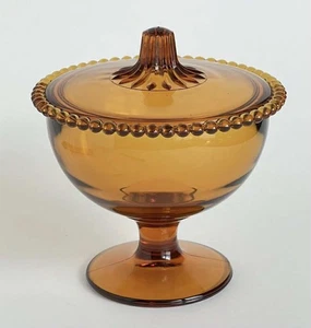 Vintage Indiana Bernstein Vertiefung Glas Perlen Rand Bonboniere 6,5" - Bild 1 von 2