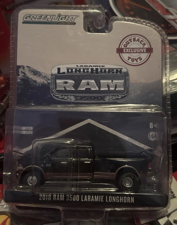Dodge Ram 3500 Laramie Longhorn 2018 Greenlight Out Back Toys negro 1:64 2018 nuevo en paquete Foto 1 de 3