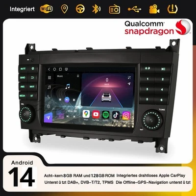 128GB CarPlay Android 14 Autoradio Navi USB 4G Mercedes C/CLC/G Klasse W463 W203 - Bild 1 von 4
