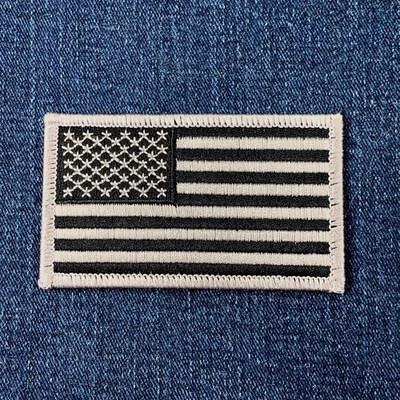 American Flag Patch - Embroidered Gray & Black United States USA Badge 3-3/8" - Image 1 of 2