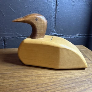 Handcrafted Wooden Duck Coin Bank Initialed D.D.  Very Good - Picture 1 of 11