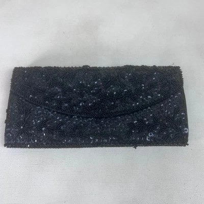 Bolsa de noite com miçangas bolsa de embreagem lantejoulas pretas festa coquetel feita em Hong Kong - Imagem 1 de 4