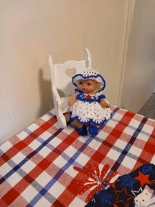 BLUE & WHITE STAR DRESS SET FOR 5" OOAK/REBORN BERENGUER DOLL - Picture 1 of 2