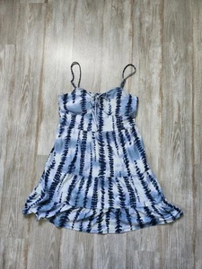 No Boundaries Tiered Mini Dress Blue Tye-Dye Flowy Sleeveless Stretch Jr's L - Picture 1 of 7