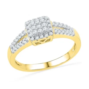 0.25cttw Diamond Square Cluster Engagement Ring 10k Yellow Gold Wedding Bridal - Picture 1 of 1