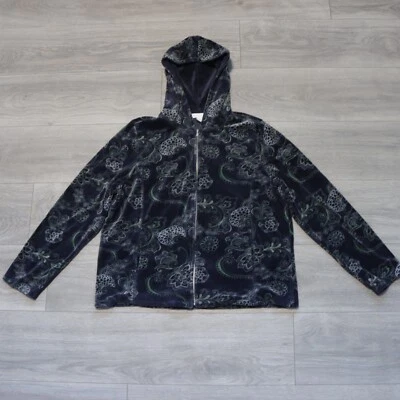 Charter Club Sudadera con Capucha XL Terciopelo Azul Verde Paisley Bolsillos Cremallera Completa Foto 1 de 4