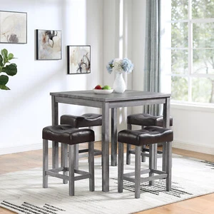 Dining Table, Bar Table and Chairs Set, 5 Piece Dining Table Set, Industrial Bre - Picture 1 of 10