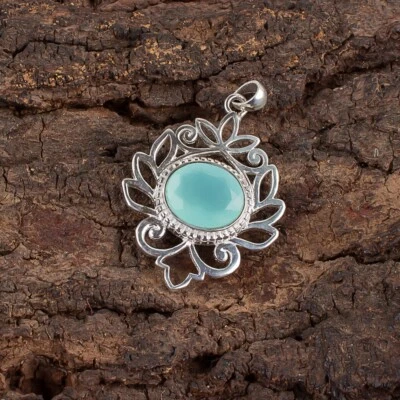 Colgante de joyería de plata de ley 925 con piedras preciosas de calcedonia aguamarina para regalo de San Valentín Foto 1 de 4