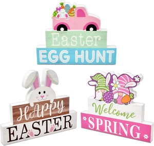 3 Easter Wooden Table Decorations Centerpieces Blocks Spring Egg Hunt Tiered Tra - Picture 1 of 12
