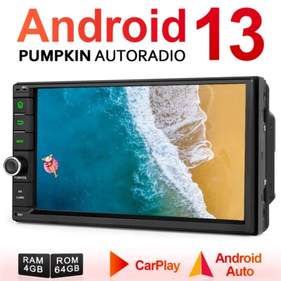 Pumpkin Android 13 Autoradio 2 DIN GPS Navi Carplay WiFi 4GB 64GB USB Bluetooth - Bild 1 von 4