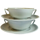 Pair Of Vintage Spode Copeland Two Handle Soup Bowls And Saucers Pale Blue