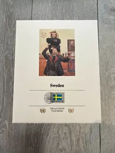 "Sweden" Flag Stamps Official UNICEF Proof Edition of First Day of Issue 1983 - Picture 1 of 1