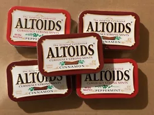 Lot 5 Empty ALTOIDS Tins Red Fishing Sewing Geocaching Beading Craft - Picture 1 of 4