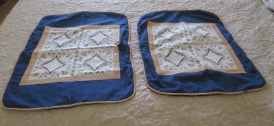 Handmade Cotton/Lace Pillow Shams Standard 17"x 22" Royal Blue/White NOS AZ23 - Image 1 of 4