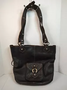 Lumi Finland All Genuine Leather Tote Purse Bag Dark Brown Suede Metal Accent - Picture 1 of 12
