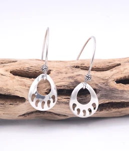 Sterling Silver 925 Native American Style Hollow Bear Paw Dangling Earrings - Picture 1 of 9