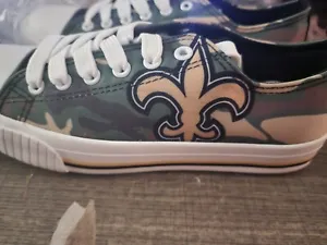 FOCO Women's NFL New Orleans Saints Camo Low Top Canvas Sneakers Shoes - Size 8 - Picture 1 of 7