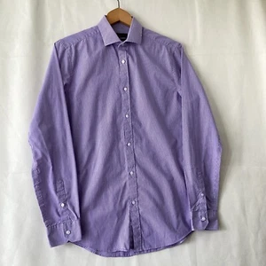 Red Herring Mens Purple Checked Slim Fit Shirt Size 14.5 Long Sleeve - Picture 1 of 6