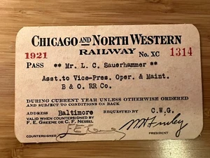 1921 CHICAGO E FERROVIA NORD OVEST PASS ANNUALE - HH77 - Foto 1 di 2