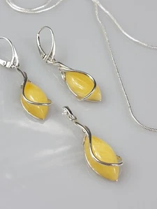 Juego ámbar blanco Butterscotch plata 925 pendientes y pequeño colgante nuevo - Imagen 1 de 6