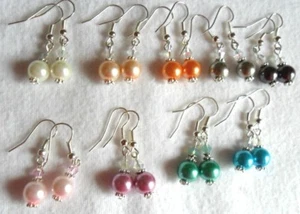 Dangle earrings - Glass pearl + crystal - choice 9 colours (SH2B1) - Picture 1 of 10