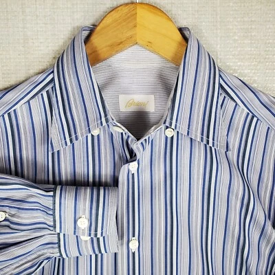 $795 BRIONI сделано в Италии размер средний мужской спортивная рубашка вертикальная полоса хлопок - Изображение 1 из 4
