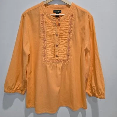 Top túnica Mountain Lake plisado naranja para mujer XL lino algodón mezcla ligera Foto 1 de 4