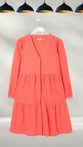 Ex Fat Face Women’s Mina Linen Blend Long Sleeve Tunic Dress in Tomato Red - Picture 1 of 2