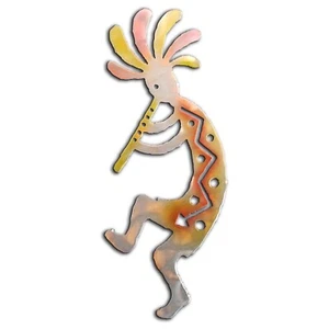Kokopelli Flute Left Metal Wall Art, Sunset Swirl Finish, Southwest, USA NEW - Picture 1 of 7