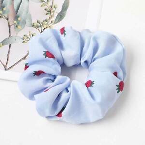 Womens Strawberry Flower Printed Scrunchies Elastic Hair Ties Ponytail Hair Rope