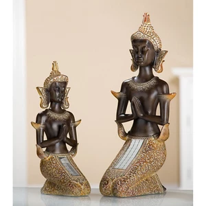 Poly Thai Buddha kniend braun, gold mit Spiegelmosaik - Bild 1 von 1