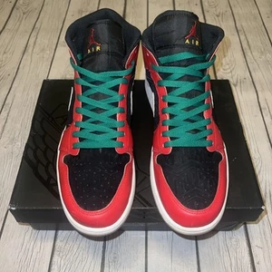 Jordan 1 Mid Black/ Fire Red-white-malachite Men’s 13 With Box - Picture 1 of 10
