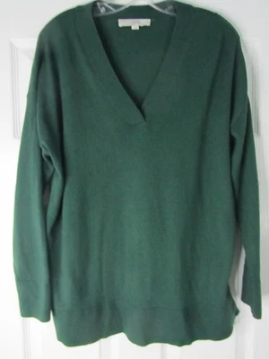 Suéter LOFT Verde Talla Grande Tejido Apretado Cuello en V Manga Larga Pullover Foto 1 de 4