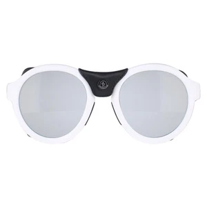Moncler Sunglasses ML0046 21C White Black Leather Gray Silver Mirror - Picture 1 of 4