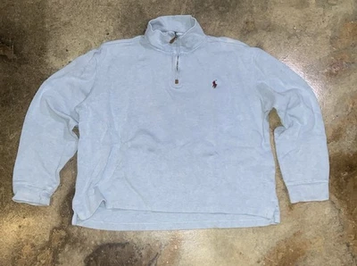 Suéter Pullover Vintage Polo Ralph Lauren 1/4 Cremallera Azul Claro Para Hombre Talla Mediana  Foto 1 de 4