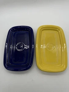(2) Fiesta Ware Butter Dish Colbalt  Sunflower Fiesta Butterdish Homer Laughlin - Picture 1 of 3