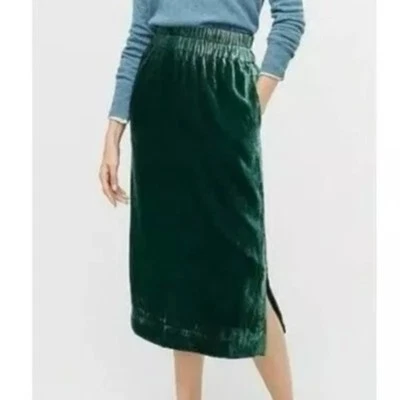 J. Crew Women's Green Velvet Pull On Midi Skirt Elastic Waist sz S emerald lined - Image 1 of 4