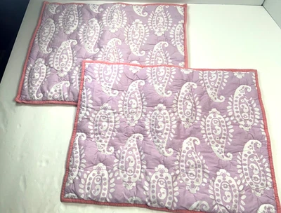 Pottery Barn Kids Pillow Shams (2) Quilted Paisley Tie Back Lavender - Image 1 of 4
