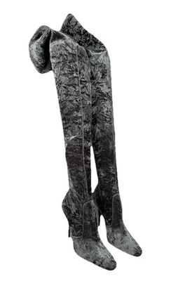 Saint Laurent Ella 110 Knee High Tall Velvet Boots Cool Grey, Size 41+ US 9.5 #1 - Image 1 of 4