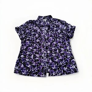 Vtg Croft & Barrow Men's Floral Purple Button Down Shirt.Size Large Short Sleeve - Picture 1 of 5