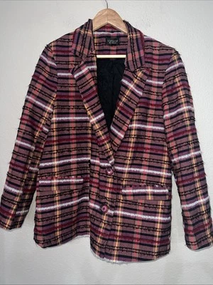 Topshop 独特条纹西装外套嬉皮士垃圾马德里斯 PLAID 男友 US10 — 第 1/4 张图片