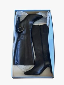 Antonio Melani Black Leather Buckle Heel Boots Y2K Boho Victoria Style Size 6.5M - Picture 1 of 2